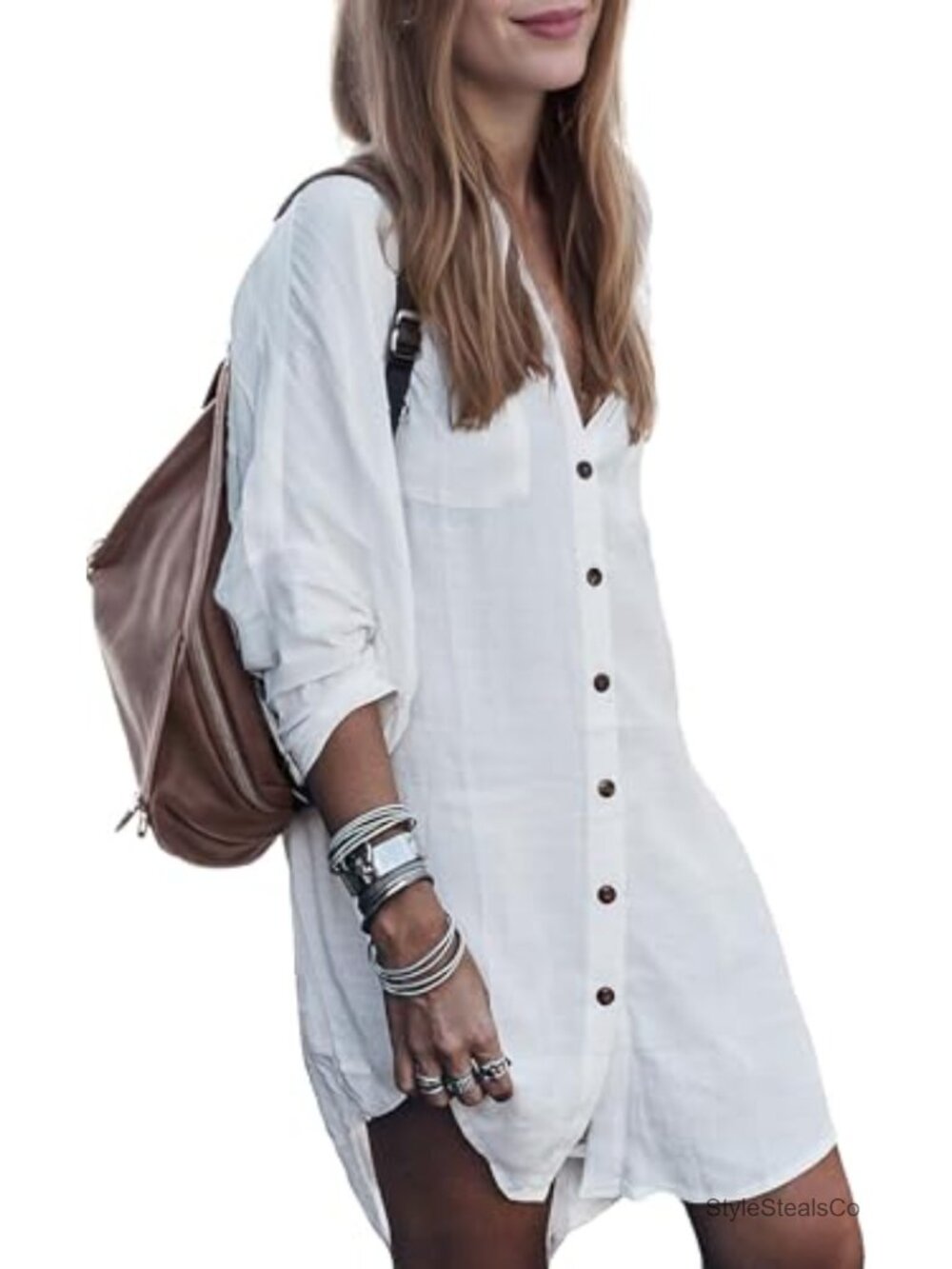Oversized Button Down Swimsuit Cover Up Dress